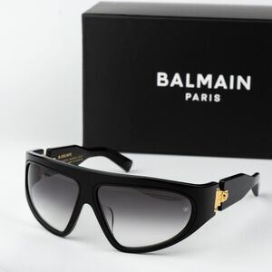 Balmain Men Sunglasses Titanium Black Gold Grey Gradient Wraparound B-ESCAPE
